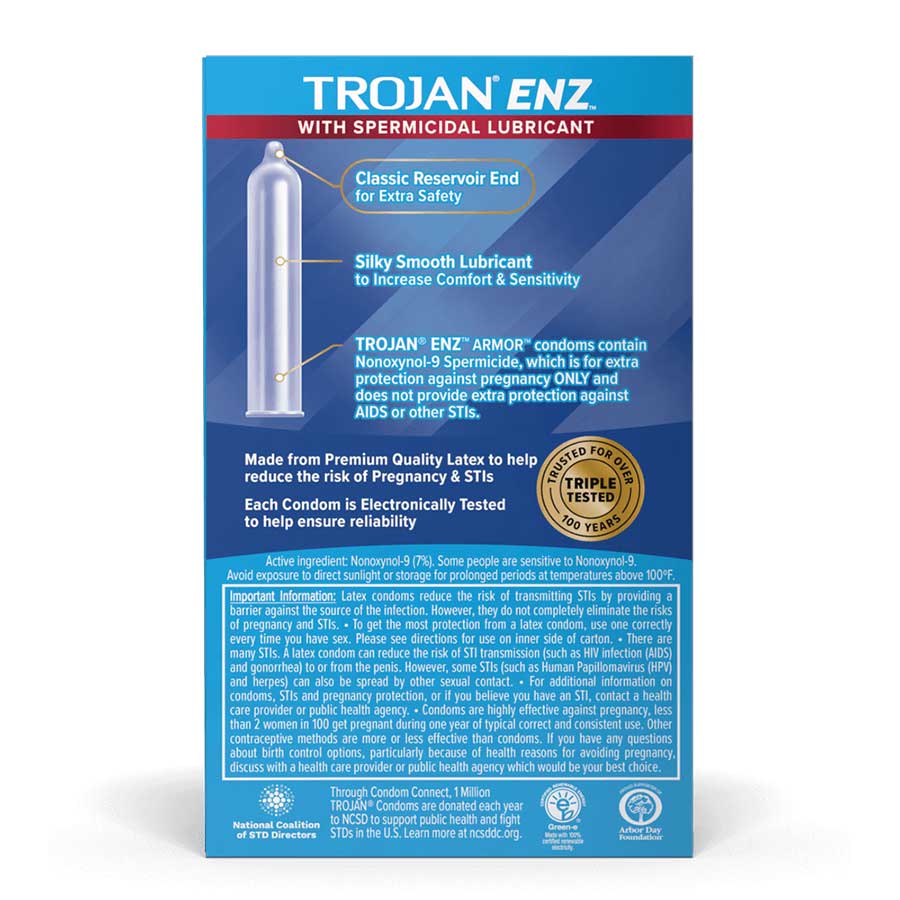 Trojan ENZ Armor Latex Condoms with Spermicidal Lubricant 12 Pack Trojan ENZ Armor Latex Condoms with Spermicidal Lubricant 12 Pack