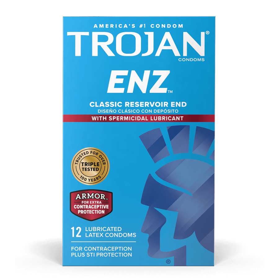 Trojan ENZ Armor Latex Condoms with Spermicidal Lubricant 12 Pack Trojan ENZ Armor Latex Condoms with Spermicidal Lubricant 12 Pack