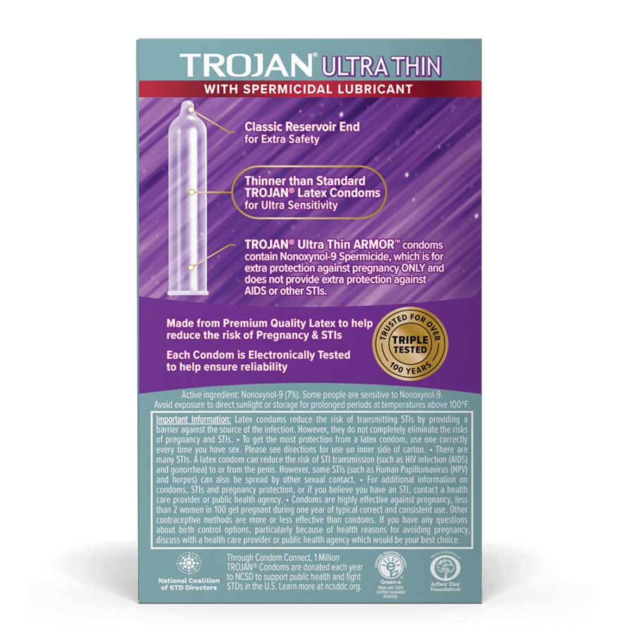 Trojan Ultra Thin Armor Latex Condoms with Spermicidal Lubricant 12 Pack Condoms