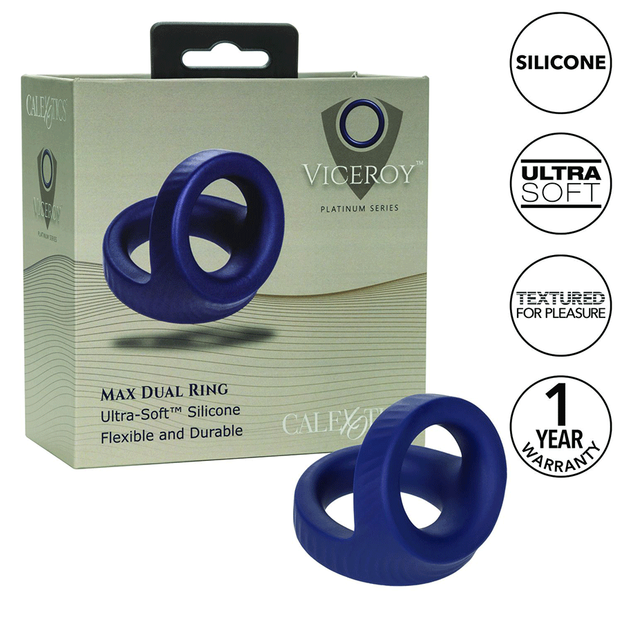Viceroy Max Dual Ring Blue Silicone Cock and Ball Ring by Cal Exotics Cock Rings
