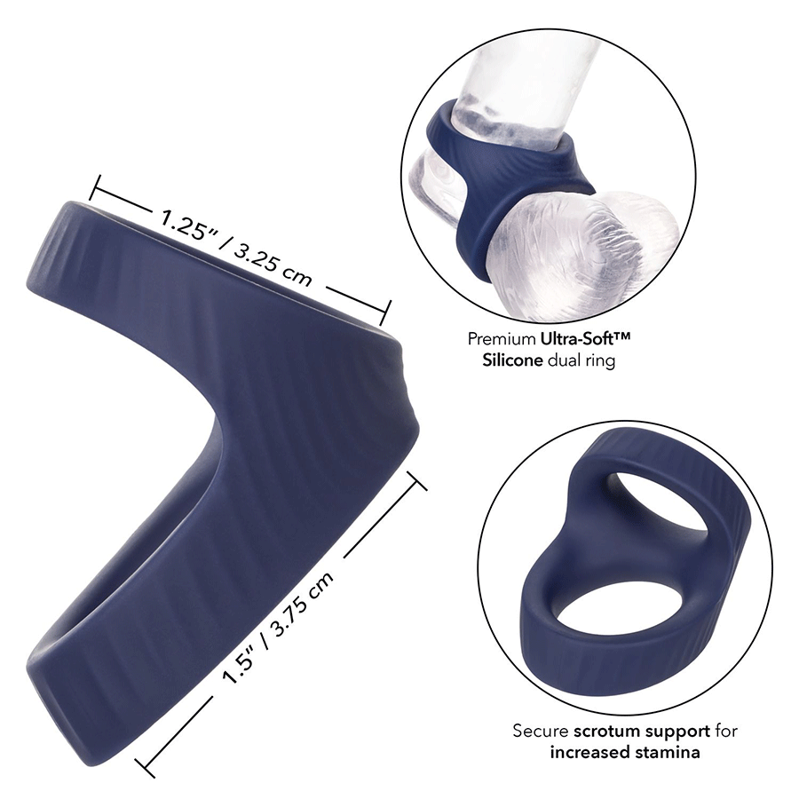 Viceroy Max Dual Ring Blue Silicone Cock and Ball Ring by Cal Exotics Cock Rings