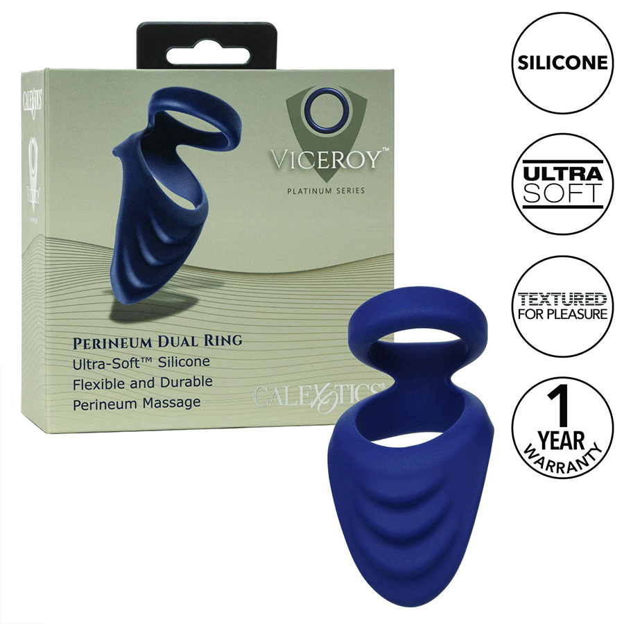 Viceroy Perineum Dual Ring Blue Silicone Cock Ring by Cal Exotics Cock Rings