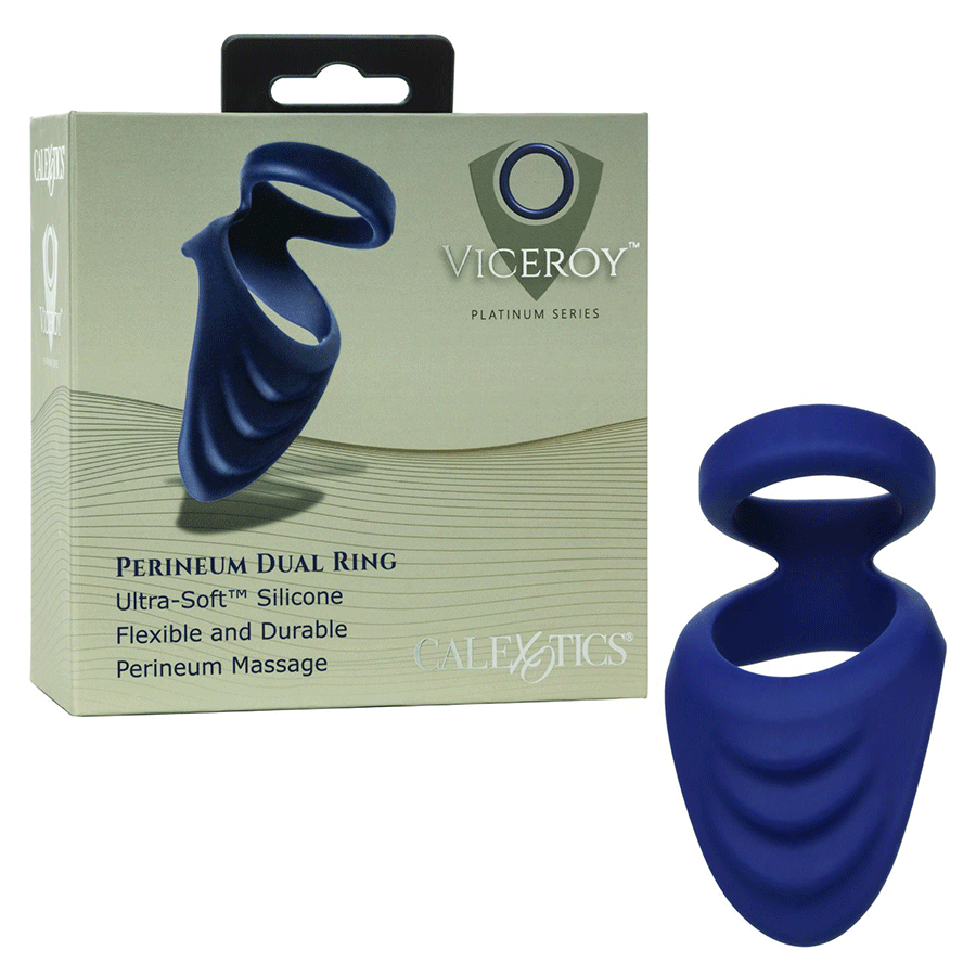 Viceroy Perineum Dual Ring Blue Silicone Cock Ring by Cal Exotics Cock Rings