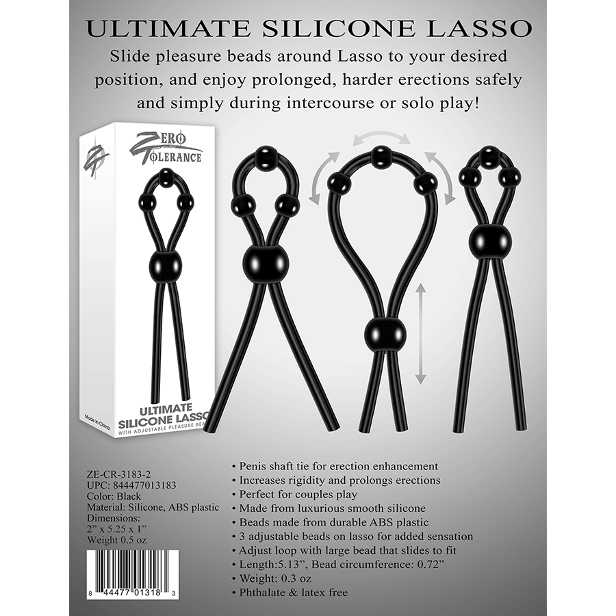 Zero Tolerance Ultimate Silicone Lasso with Adjustable Pleasure Beads Cock Rings